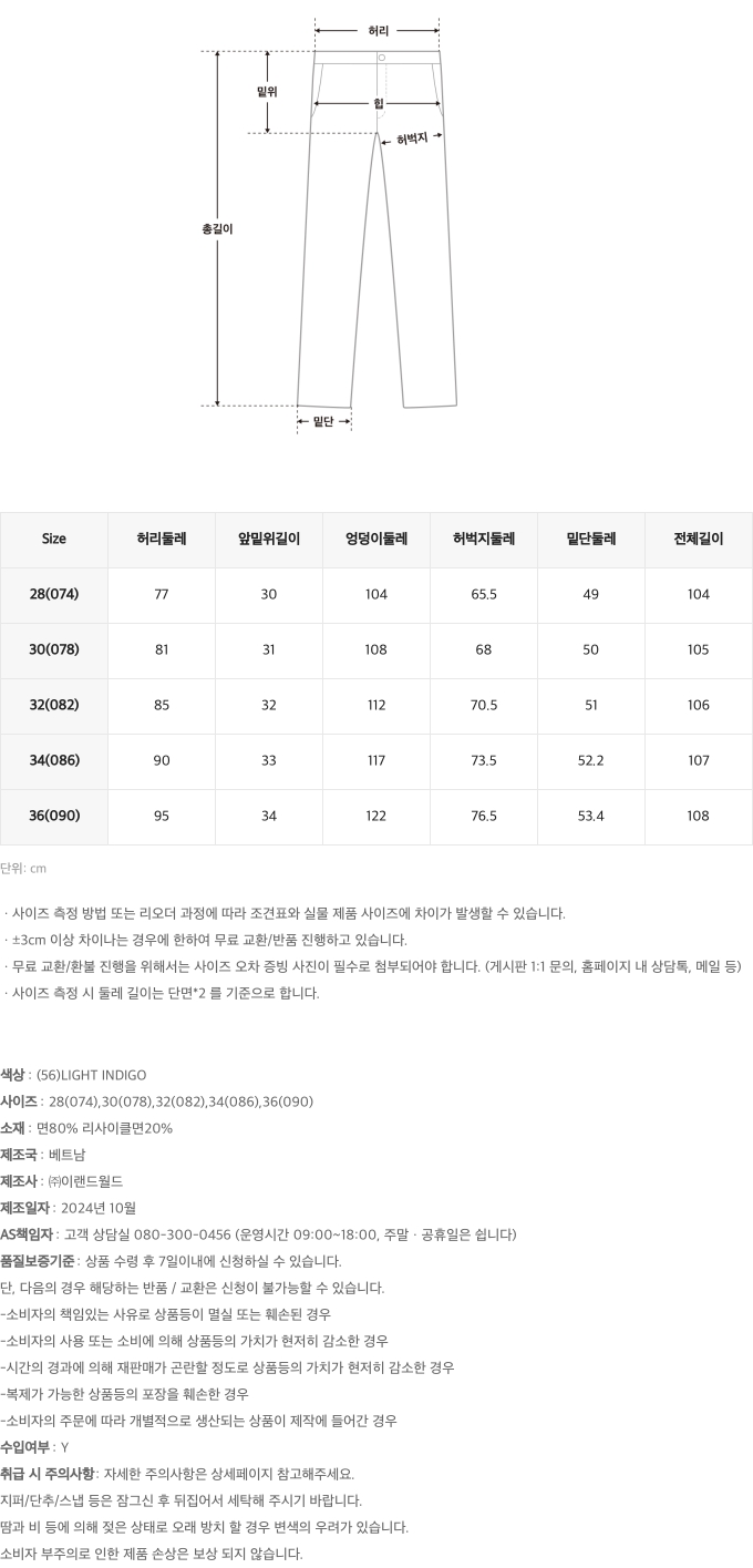 남성용] 빈티지 와이드 진(LIGHT INDIGO)_SPTJF23C56- 스파오